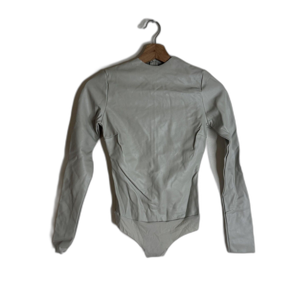 Skims Bodysuit Womens‎ Small Gray Faux Leather Long Sleeve Mock Neck Stretch